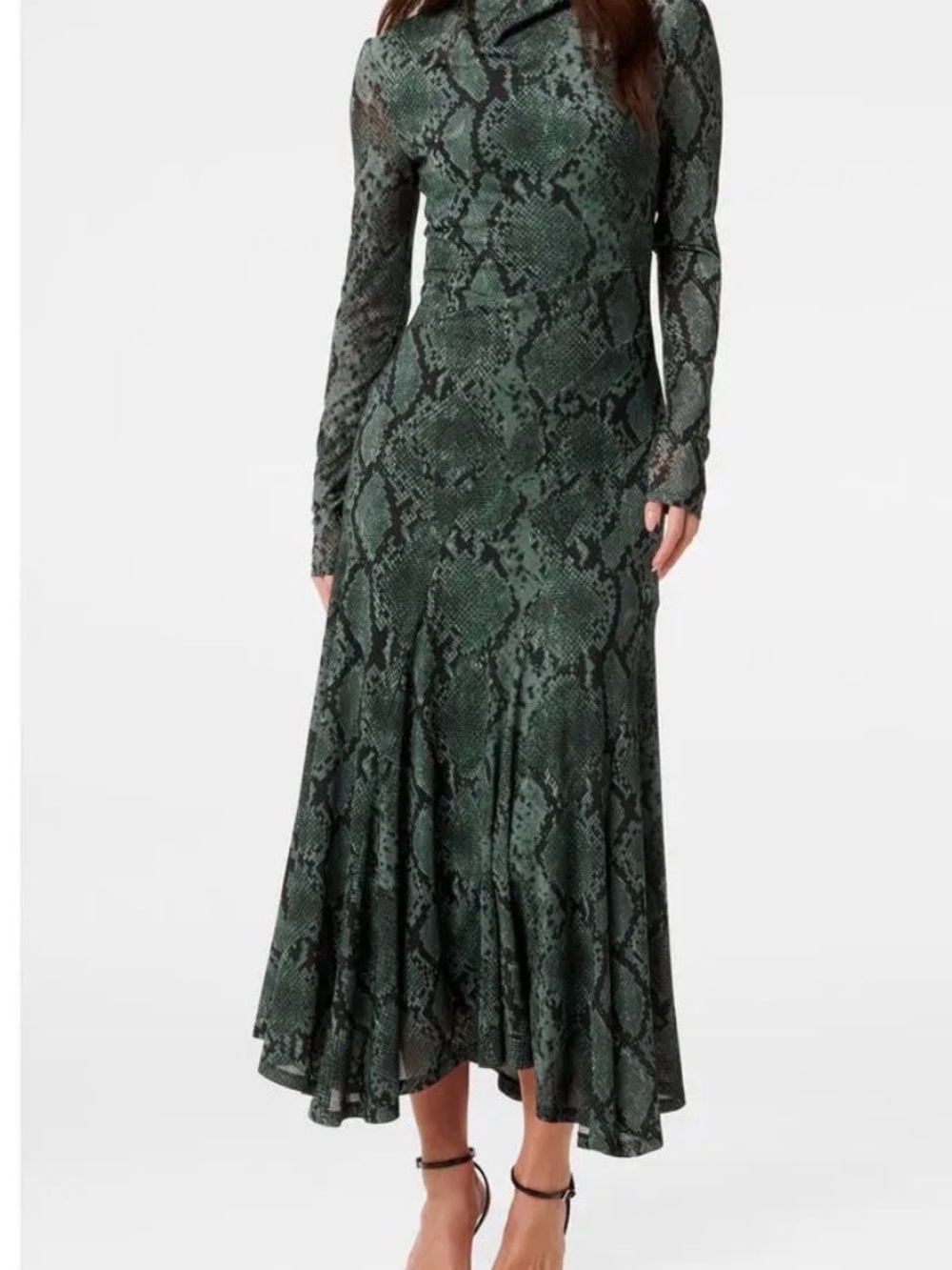 Ever New Forest Green Snake-Print Long Sleeve Midi Dress
